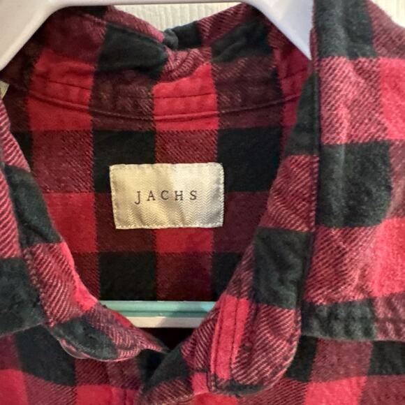 JACHS Men’s Brawny Flannel Shirt Black and Red Size Large/Tall - Picture 2 of 16